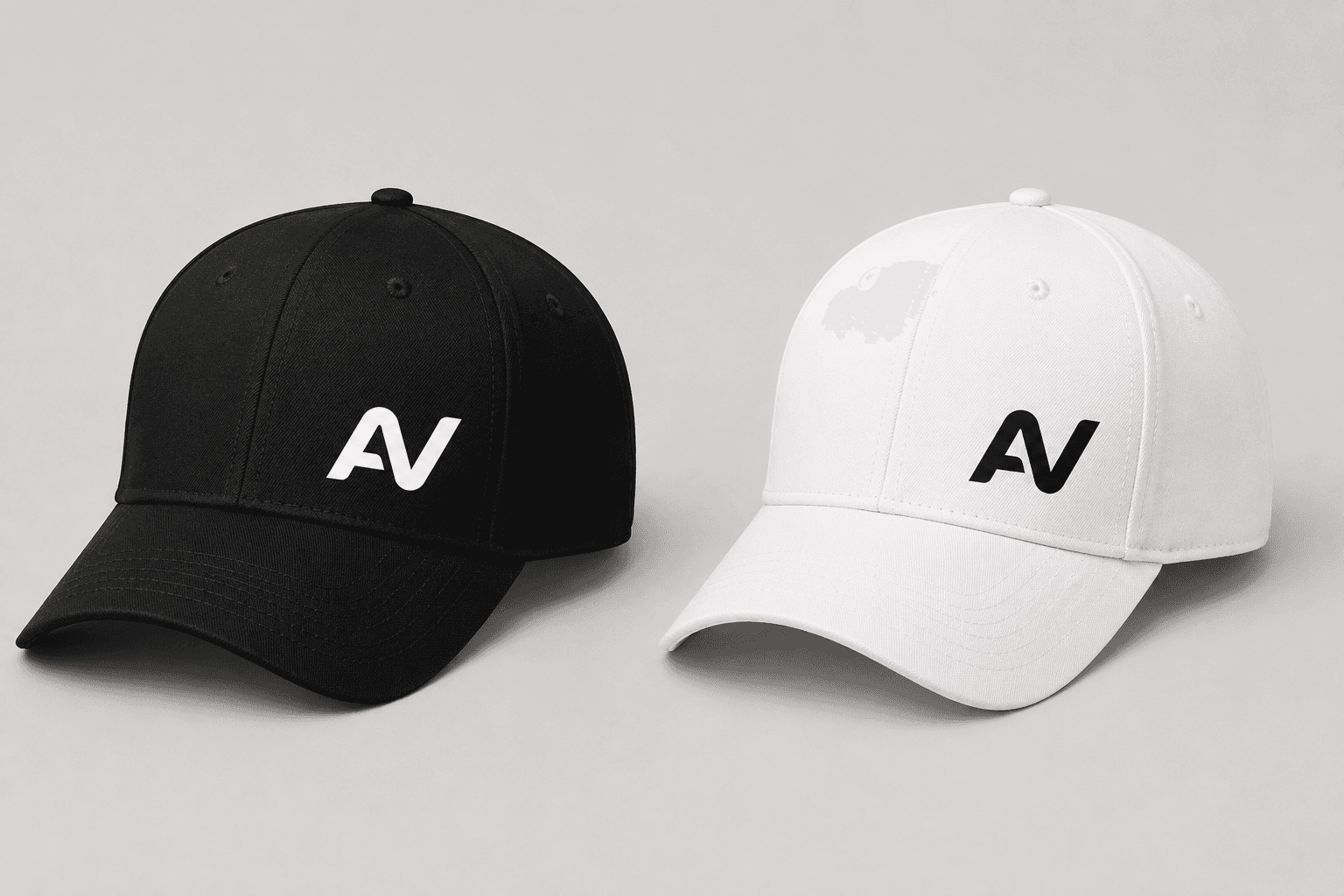 Ann-Connect branded black and white caps