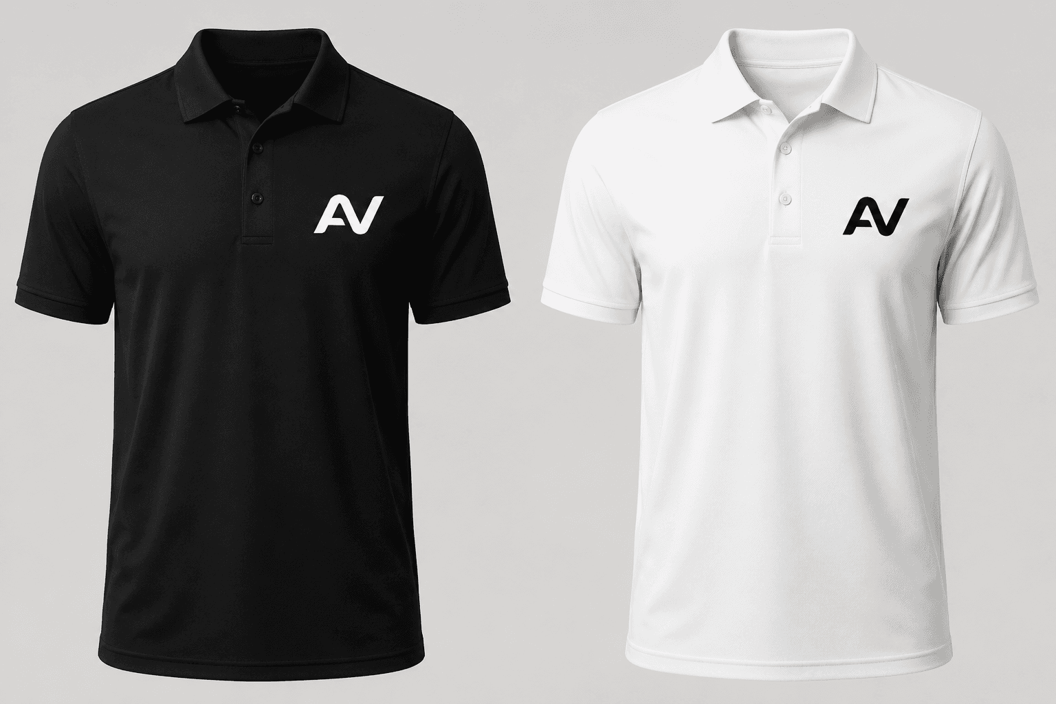 Ann-Connect branded black and white polo shirts