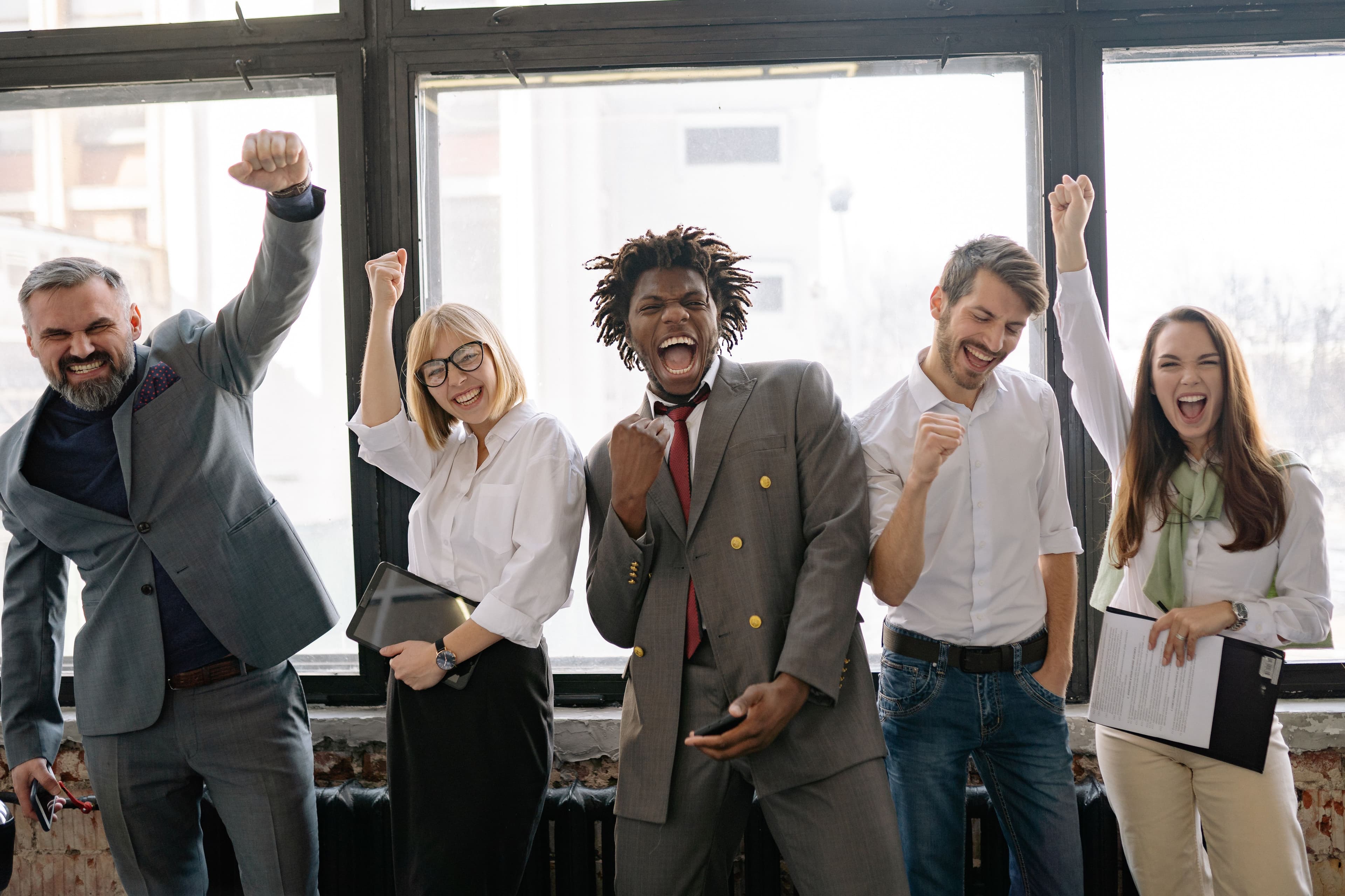 A team celebrating together in the office