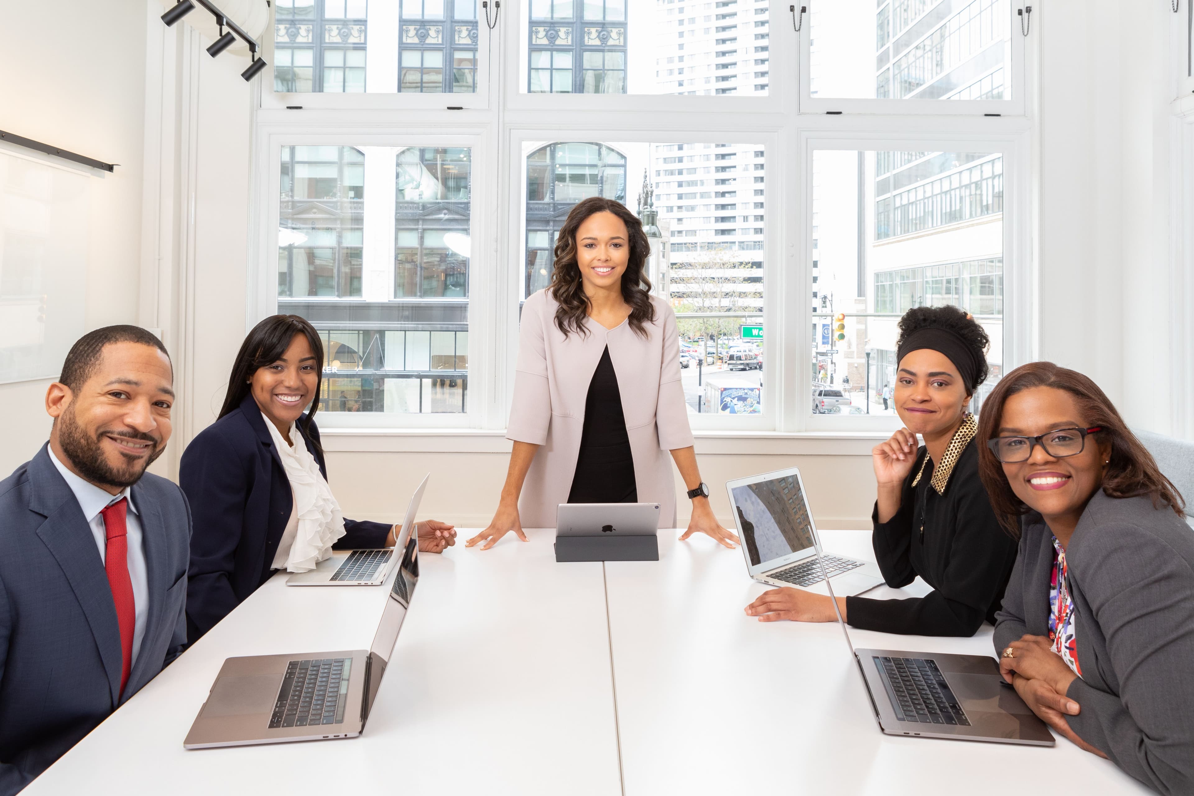 Professionals collaborating in a government office setting