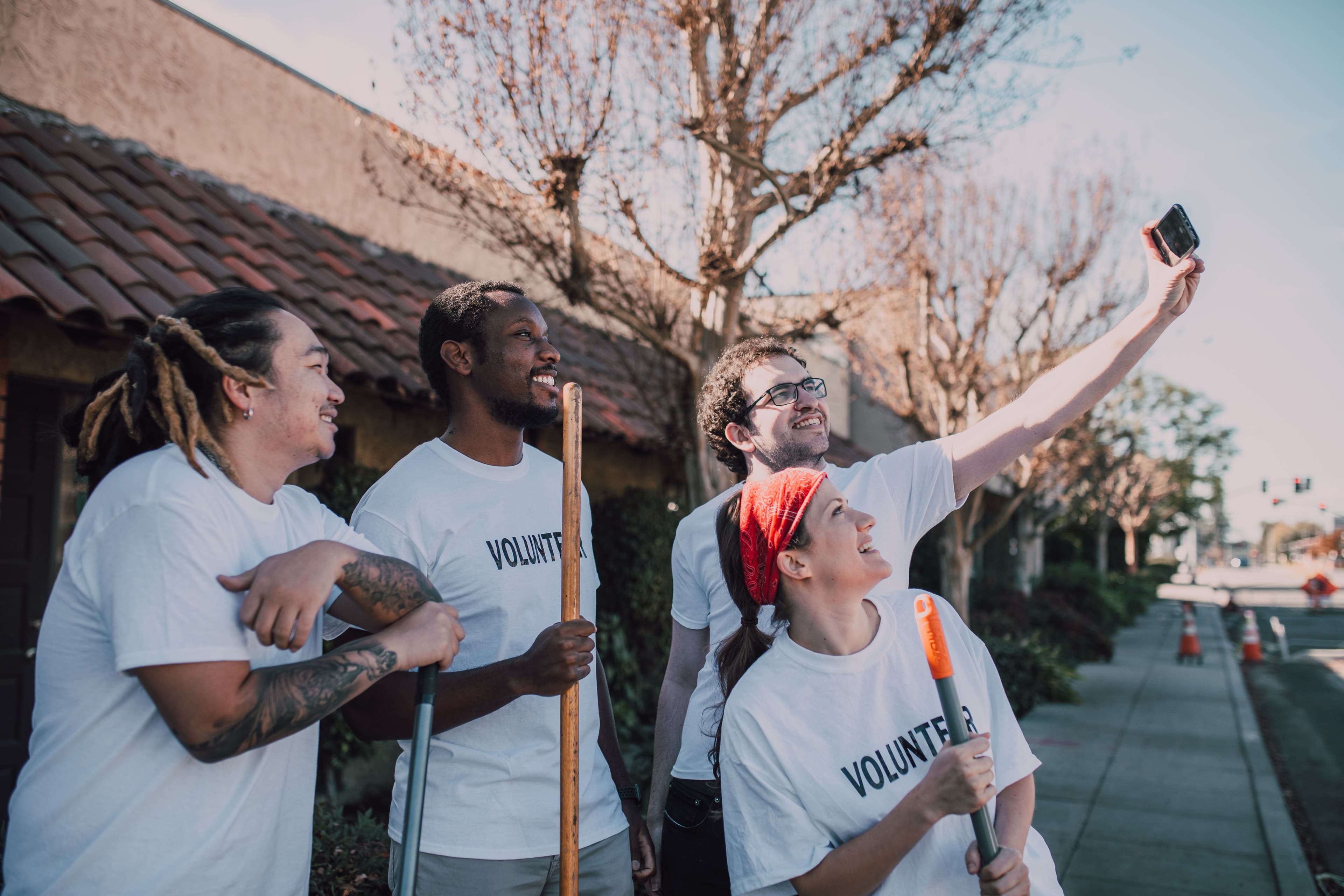 A group of volunteers working together outdoors